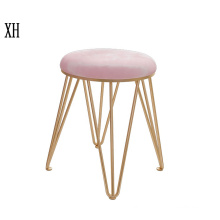 Europe Princess Red Round Velvet Top Simple Four Metal Legs Dressing Room Bedroom Household Small Round Stool Chair